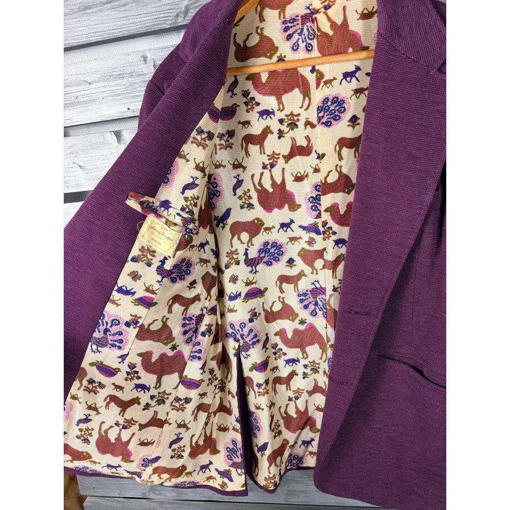 Vintage 70s Handmade Purple Knit Blazer Animal Print Leisure Suit Disco Mens 44
